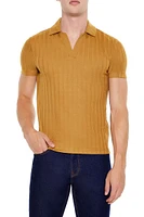 Ribbed Open V-Neck Polo Shirt