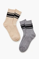 Varsity-Striped Crew Socks Set - 2 pack