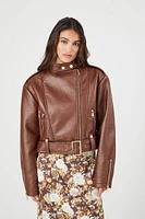 Belted Faux Leather Moto Jacket