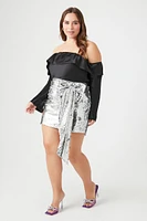 Plus Satin Off-the-Shoulder Top