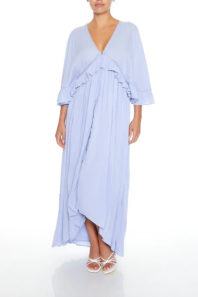Butterfly-Sleeve Flounce Maxi Dress