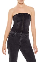 Denim Zip-Front Cropped Tube Top