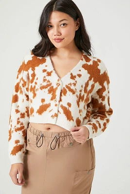 Cropped Cow Print Cardigan Sweater