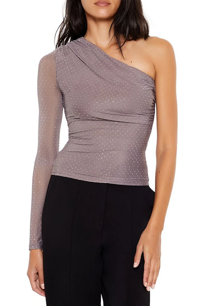 Rhinestone One-Shoulder Crop Top