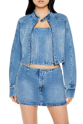 Rhinestone Denim Moto Jacket