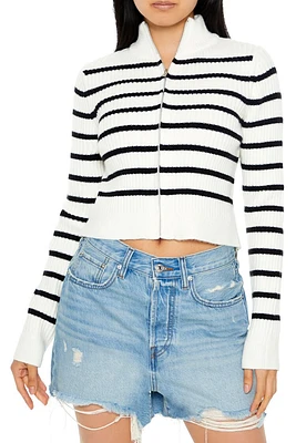 Striped Mock Neck Zip-Up Sweater