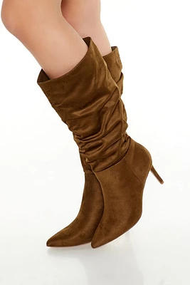 Ruched Faux Suede Stiletto Boots