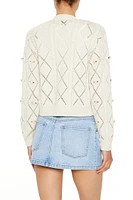 Rosette Pointelle Cardigan Sweater