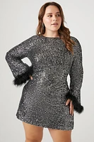 Plus Feather-Trim Mini Dress