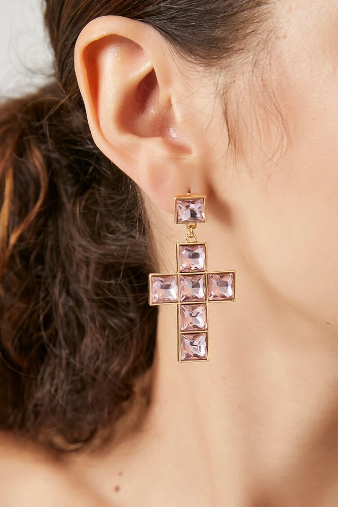 Faux Gem Cross Drop Earrings