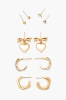 Bow Heart Stud & Drop Earring Set