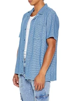 Textured Denim Knit Button-Front Shirt