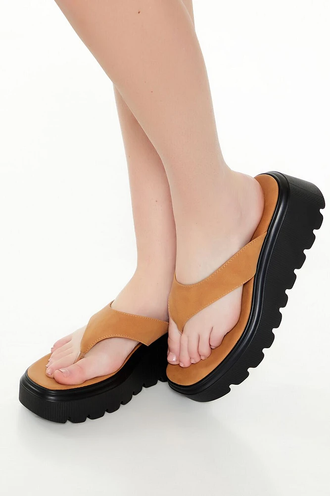 Faux Suede Lug-Sole Thong Sandals