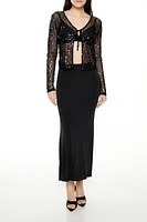 Sequin Sheer Mesh Tie-Front Shirt