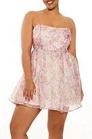 Plus Organza Floral Print Mini Dress