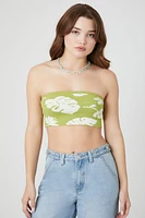 Sweater-Knit Leaf Print Tube Top