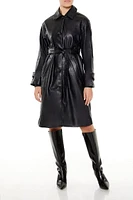 Faux Leather Tie-Waist Trench Coat