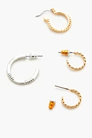 Twisted Two-Tone Hoop Earring Set