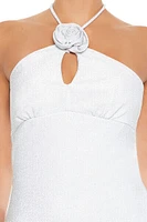 Glitter Rosette Halter Mini Dress