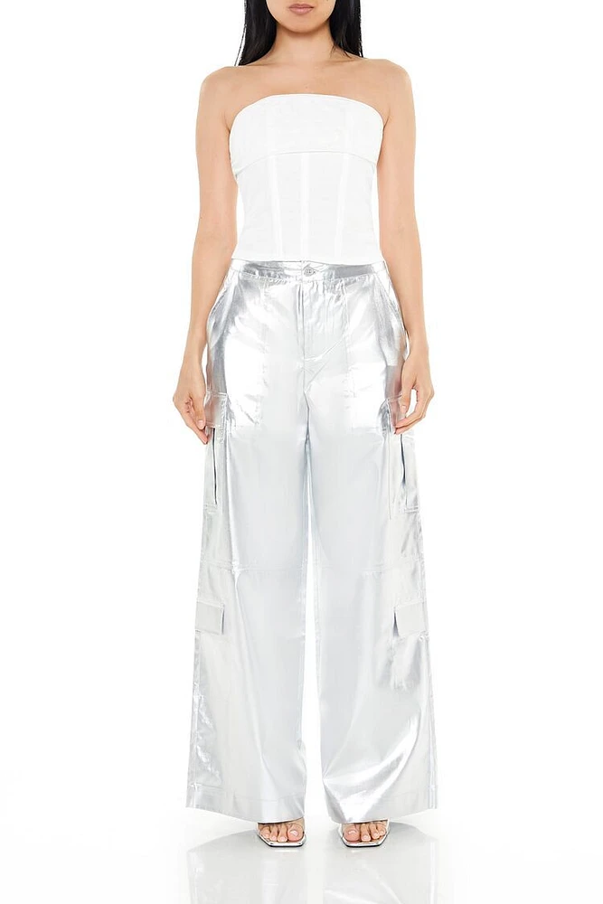 Satin Metallic Cargo Pants