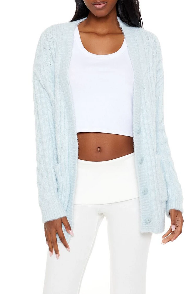 Fuzzy Cable Knit Cardigan Sweater