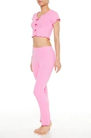 Bow Crop Top & Pants Pajama Set