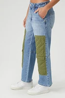 Quilted Patchwork Straight-Leg Jeans