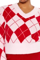 Plus Argyle Cropped Sweater