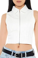 Pinstriped Zip-Up Crop Top