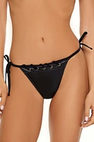 Faux Leather Laced String Bikini Bottoms
