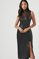 Faux Leather Mesh Midi Dress