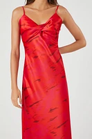 Satin Abstract Print Midi Dress