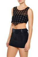 Mesh Faux Gem Crop Top