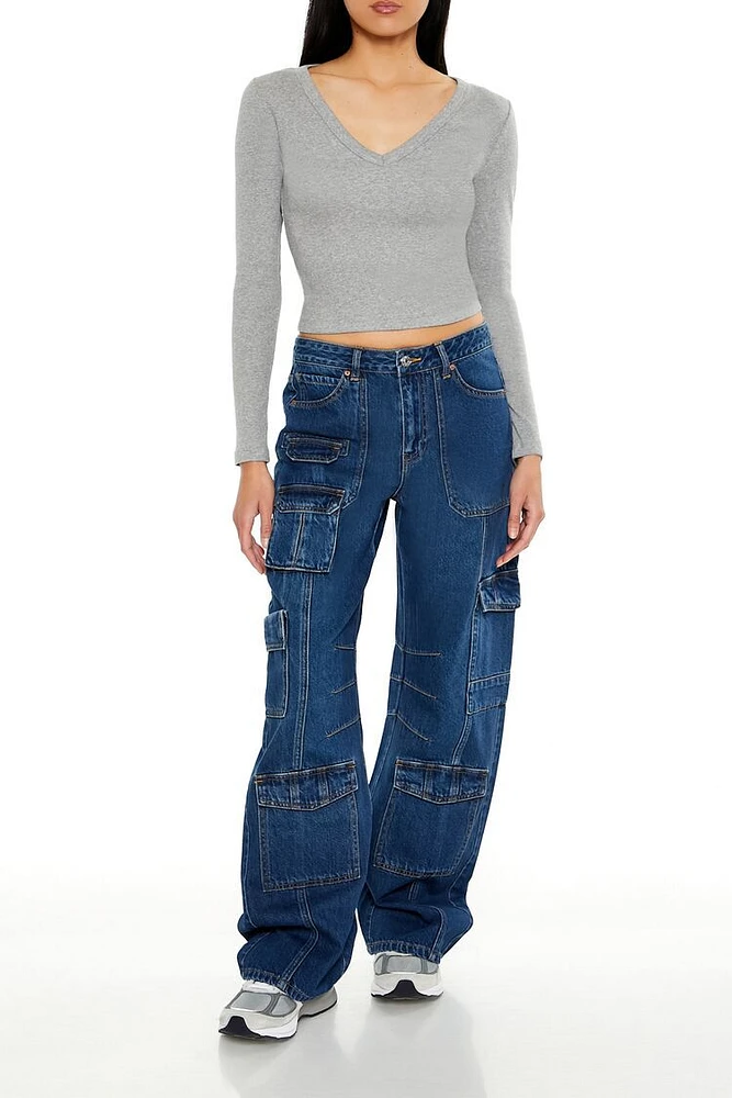 Mid-Rise Wide-Leg Cargo Jeans