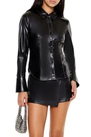 Faux Leather Curved-Hem Shirt