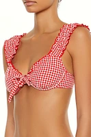 Gingham Ruffle-Sleeve Underwire Bikini Top