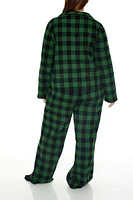 Plus Plaid Shirt & Pants Pajama Set