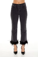 Faux Feather-Trim Ankle Jeans