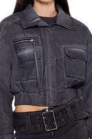 Oil Wash Cropped Zip-Up Jacket