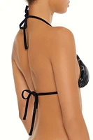 Faux Leather Laced Triangle Bikini Top