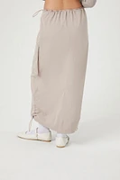 Twill Drawstring Maxi Cargo Skirt