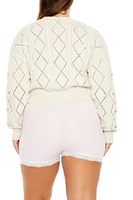 Plus Rosette Cardigan Sweater