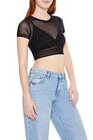 Cropped Mesh Rhinestone Tee