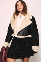 Plus Faux Fur-Trim Moto Jacket