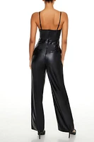 Faux Leather Wide-Leg Jumpsuit