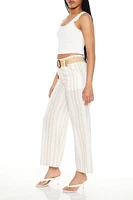 Belted Striped Wide-Leg Pants