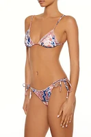 Boho Paisley Picot-Trim String Bikini Bottoms