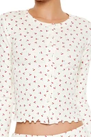 Pointelle Cherry Print Top