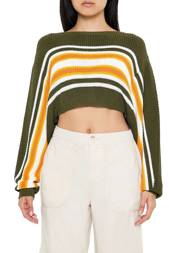 Striped Split-Back Cropped Sweater