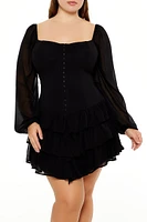 Plus Tiered V-Hem Mini Dress